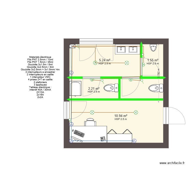 toilette et bureau electricité. Plan de 0 pièce et 0 m2