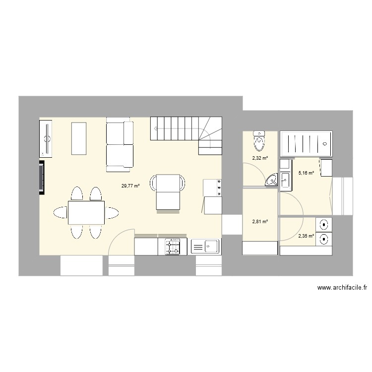 La Boufferie. Plan de 5 pièces et 42 m2