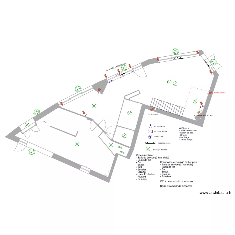 RDC APRES TRAVAUX  ELEC HORS BAR ET CUISINE. Plan de 