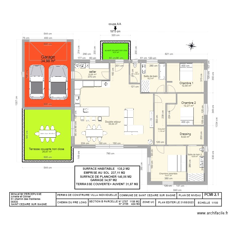 PCMI 2.1   CHEMIN DU PRE LONG . Plan de 13 pièces et 205 m2