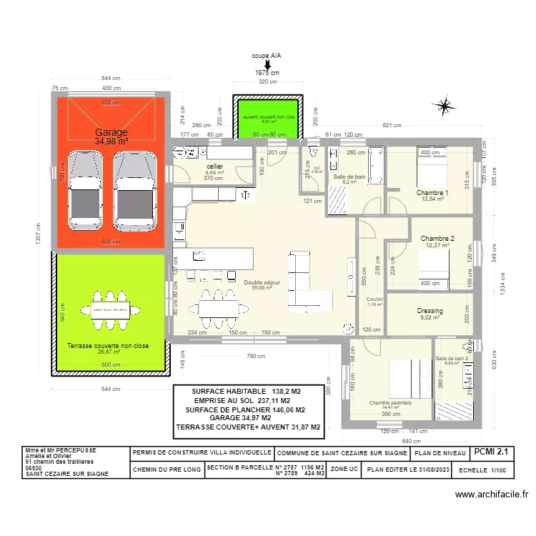 PCMI 2.1   CHEMIN DU PRE LONG . Plan de 