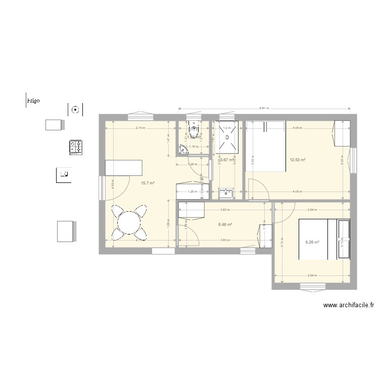 existant aménagé. Plan de 0 pièce et 0 m2