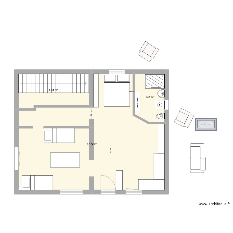 R1Meuble. Plan de 3 pièces et 61 m2