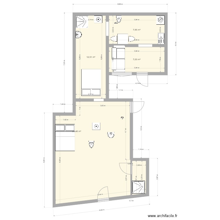 ST QUENTIN LOCAL. Plan de 4 pièces et 65 m2