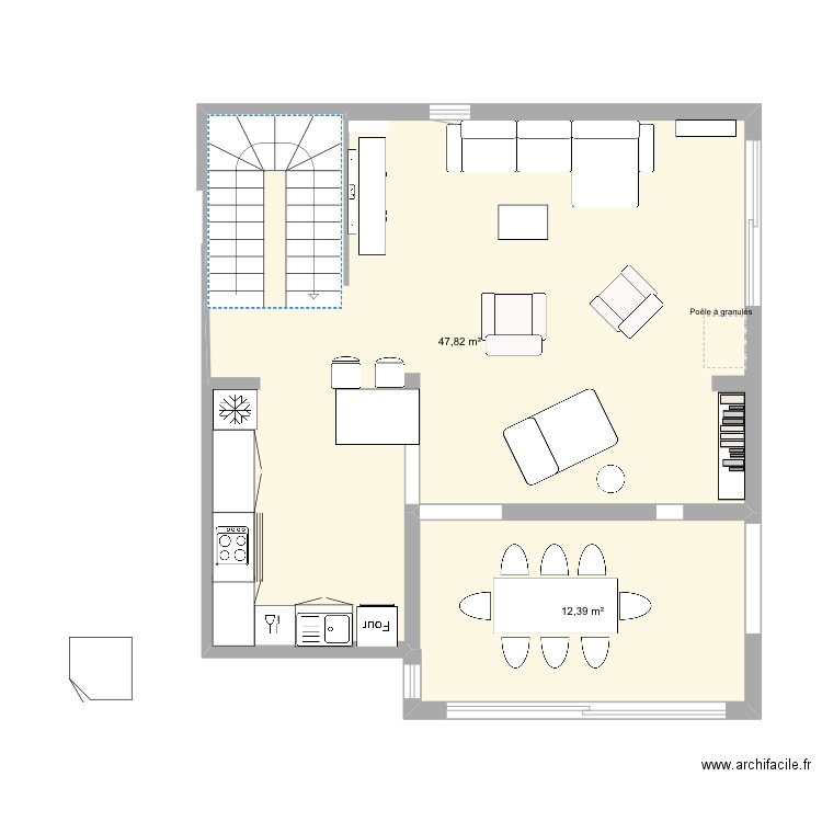 Salon1. Plan de 2 pièces et 60 m2