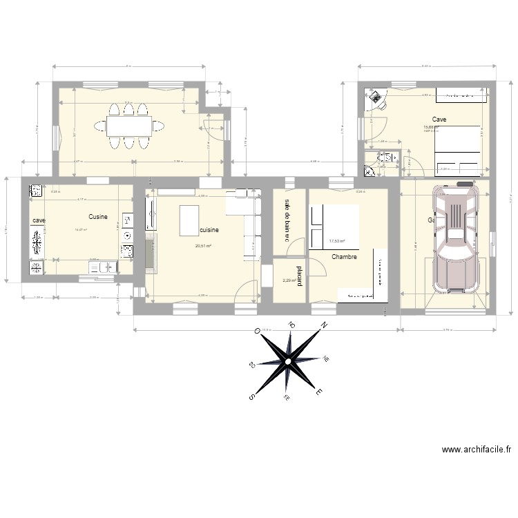 plan masse maison 1. Plan de 4 pièces et 56 m2
