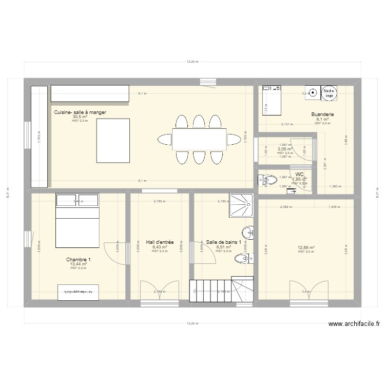 Pontos rez 2. Plan de 8 pièces et 87 m2