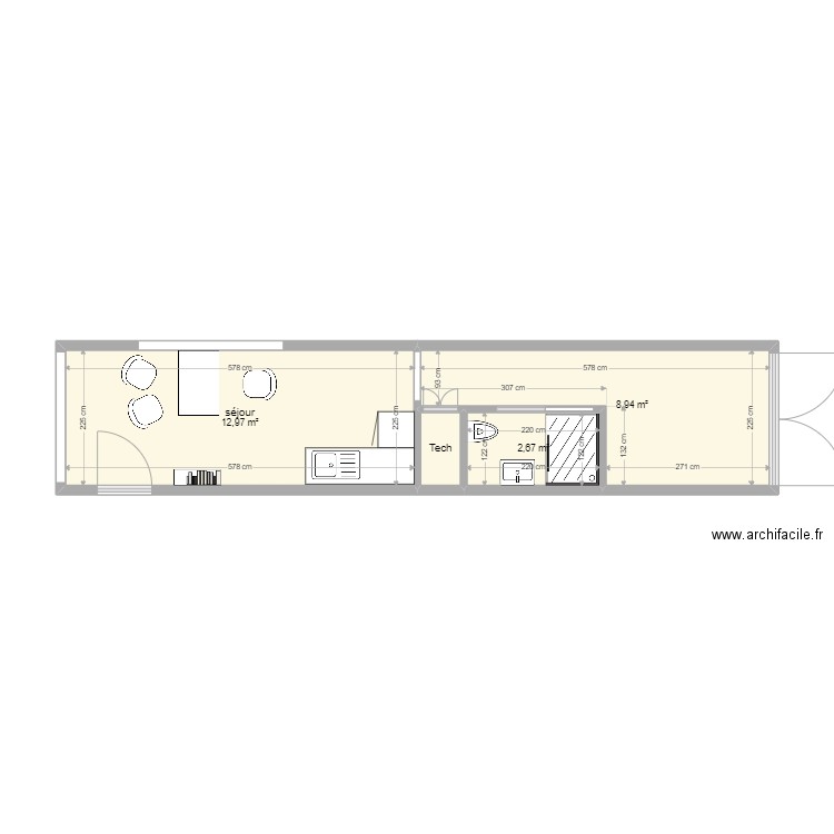 VANHOUTE. Plan de 4 pièces et 25 m2