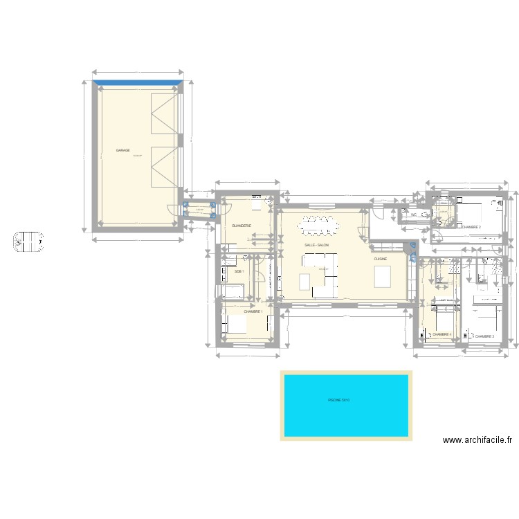 mesure. Plan de 4 pièces et 197 m2