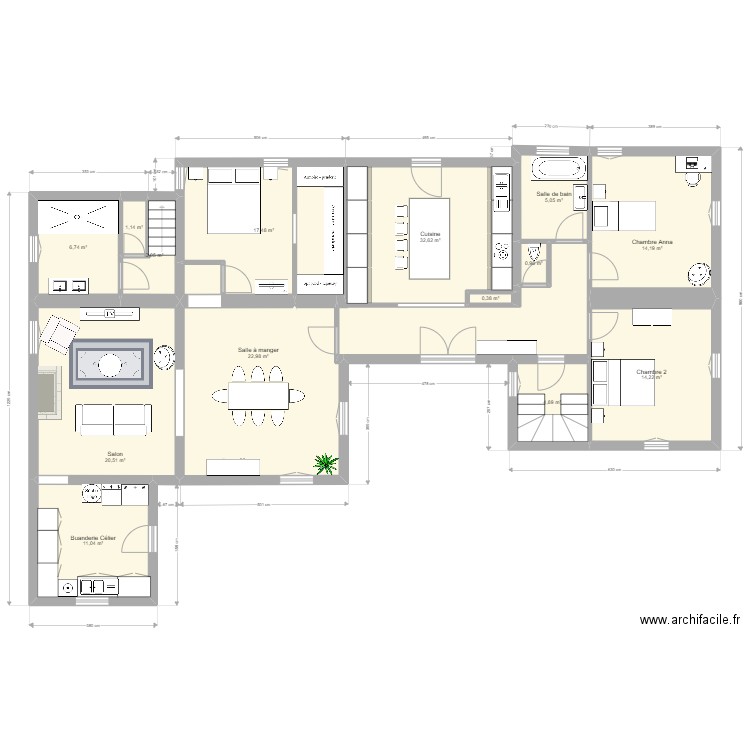 PLAN MAISON. Plan de 14 pièces et 155 m2