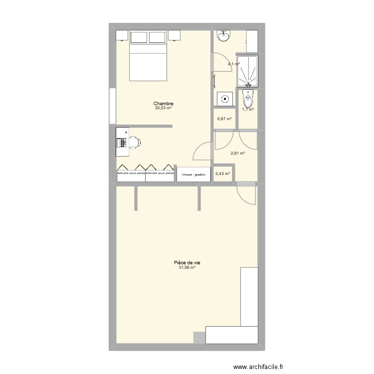 projet. Plan de 7 pièces et 60 m2