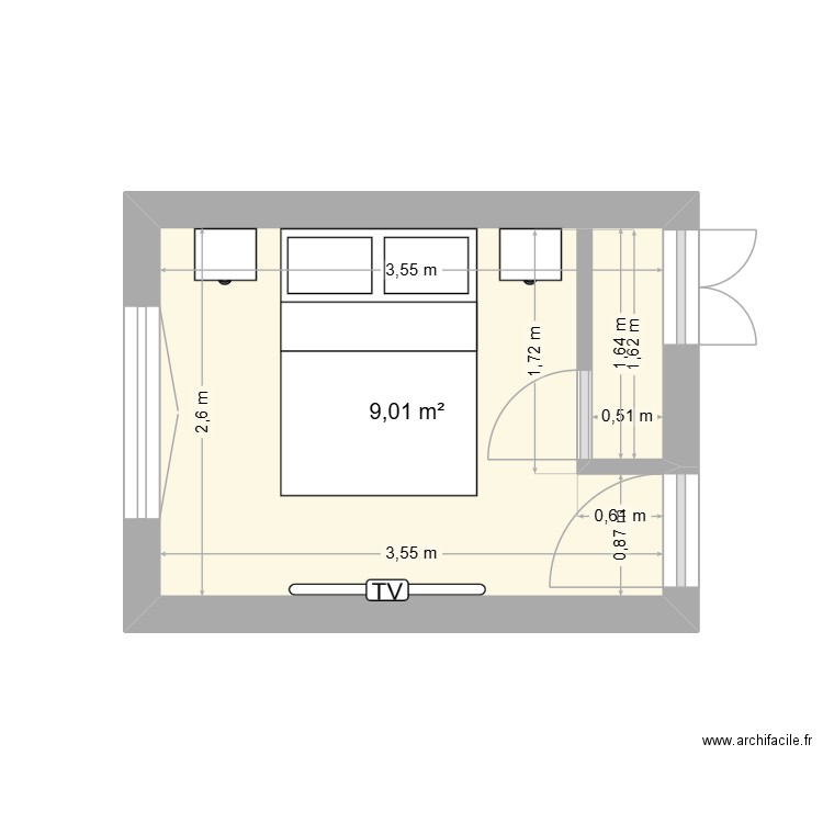 plan bureau. Plan de 1 pièce et 9 m2