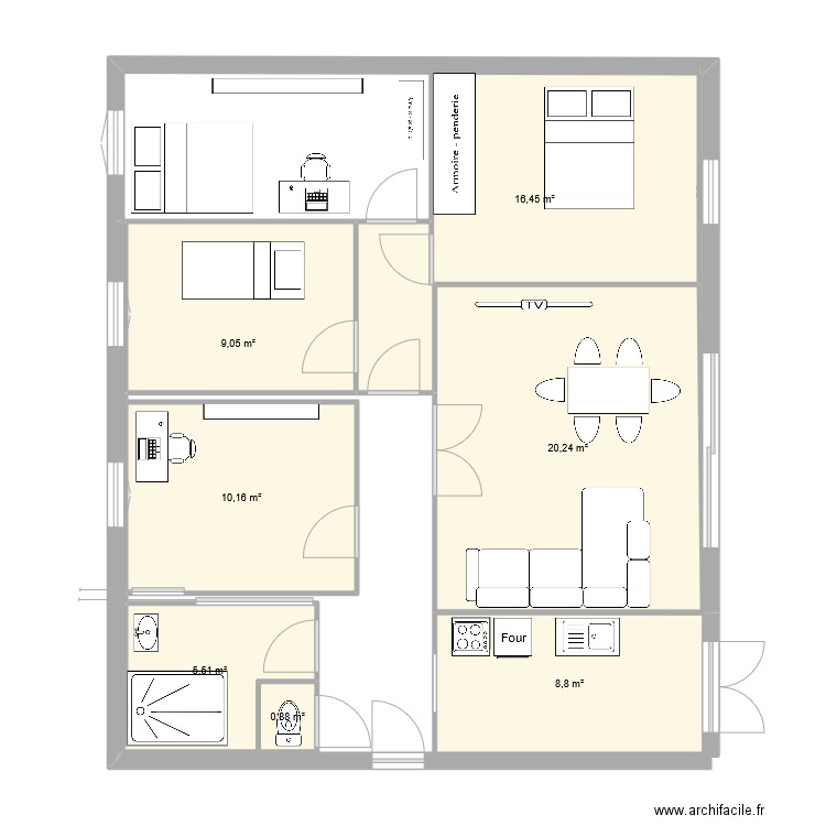 après. Plan de 7 pièces et 71 m2