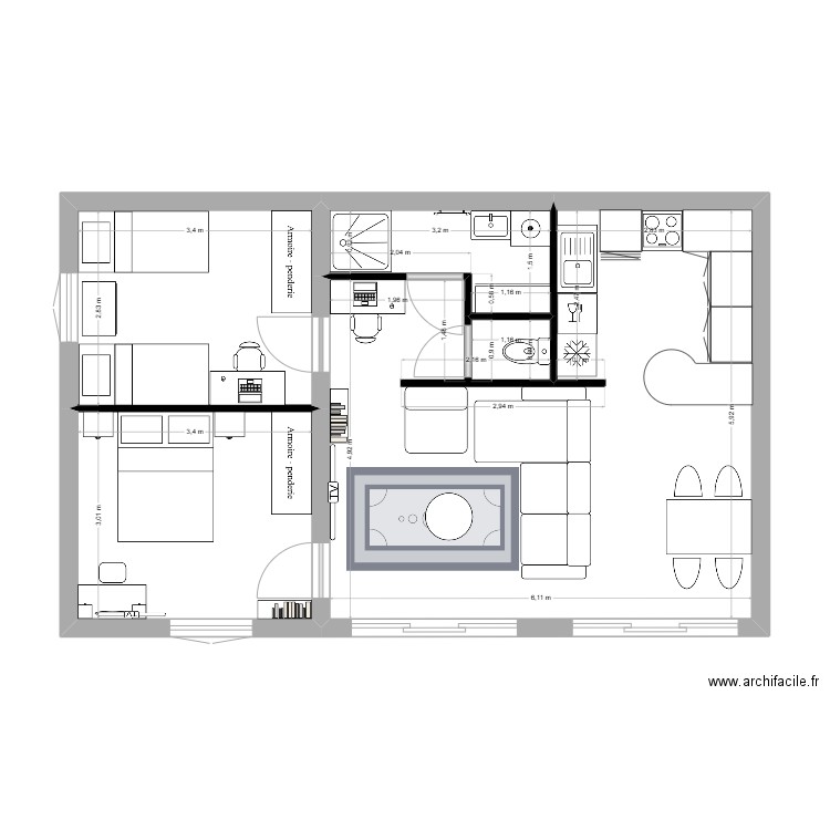 modification garage. Plan de 4 pièces et 55 m2