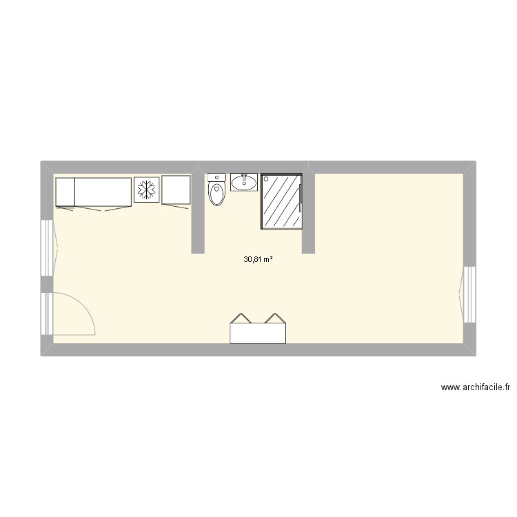 Studio 2 - 30.81m². Plan de 1 pièce et 31 m2