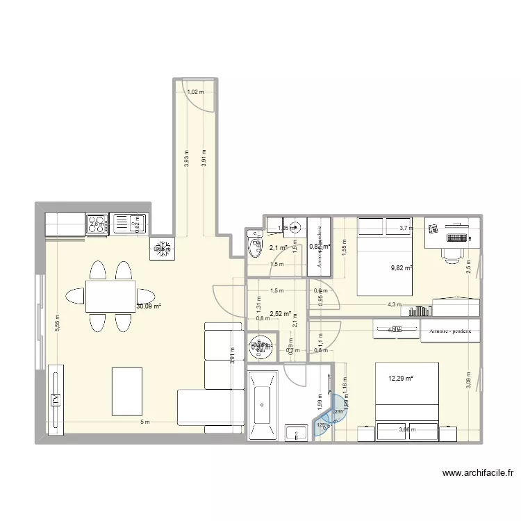 Appart Avignon Test. Plan de 7 pièces et 58 m²