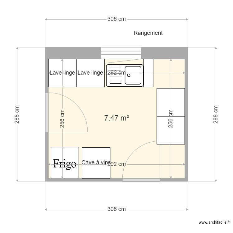 Arrière cuisine. Plan de 1 pièce et 7 m2