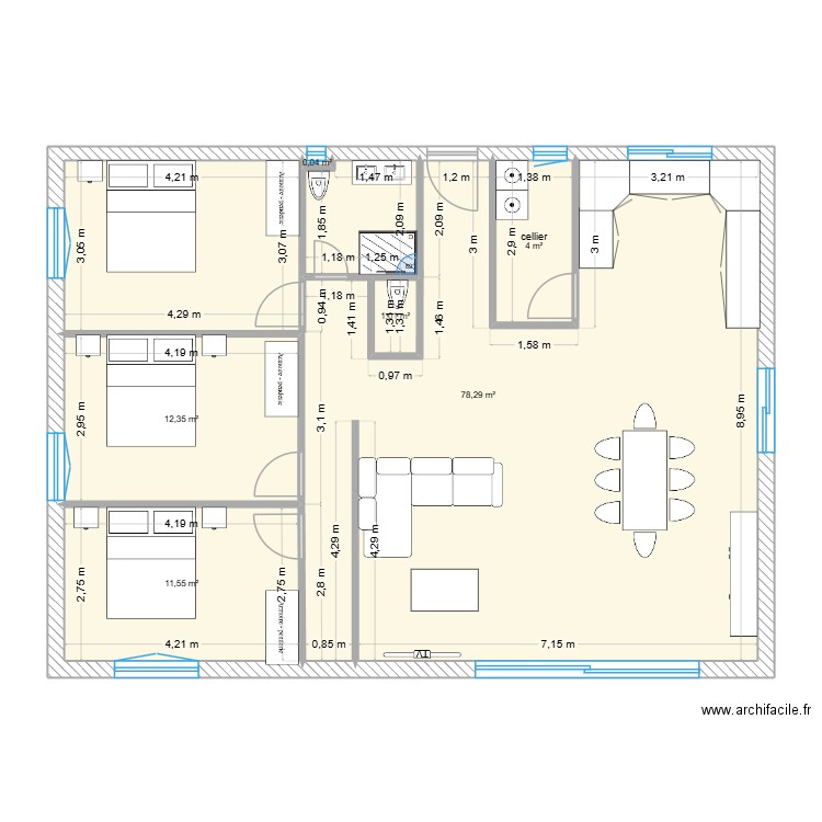 plan plein pied. Plan de 6 pièces et 107 m2