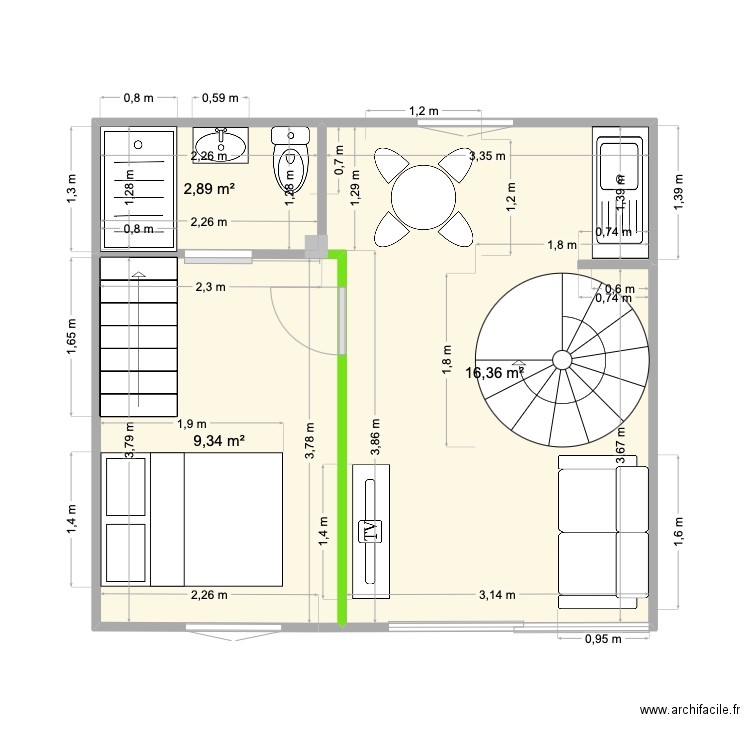 MARECHAL JOFFRE BASE. romain. Plan de 3 pièces et 29 m2