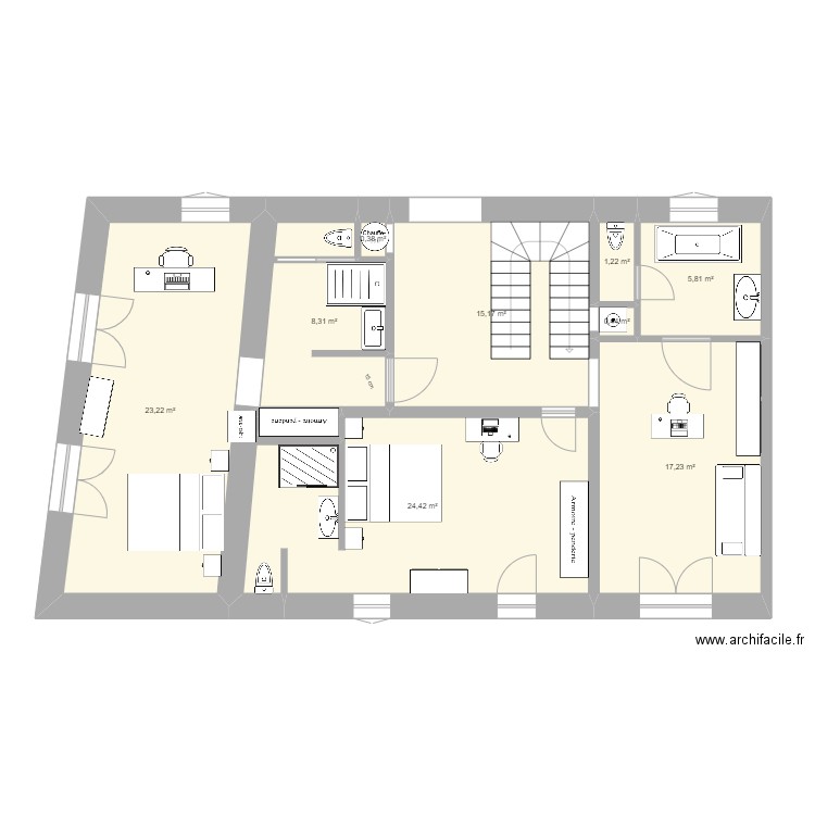 Appartement nord - RDC Extension. Plan de 9 pièces et 96 m2