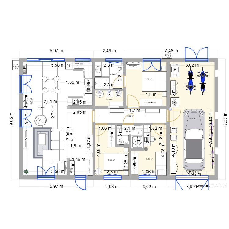 VSM RENO F avec garage. Plan de 9 pièces et 132 m2