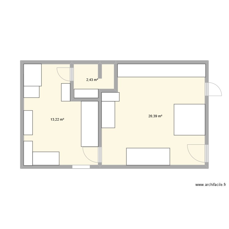 appart Paris. Plan de 3 pièces et 36 m2