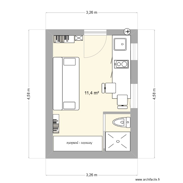 studette Bourgon V2. Plan de 1 pièce et 11 m2
