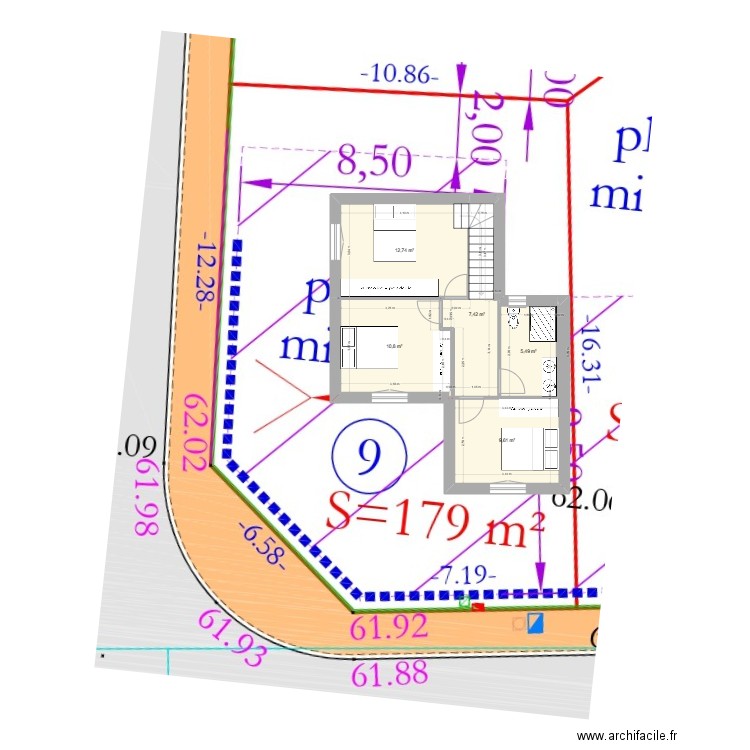 rectagulaire. Plan de 5 pièces et 46 m2
