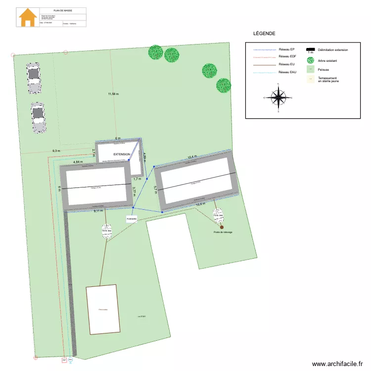 PLOUHINEC - PLAN DE MASSE. Plan de 3  et 90 m²