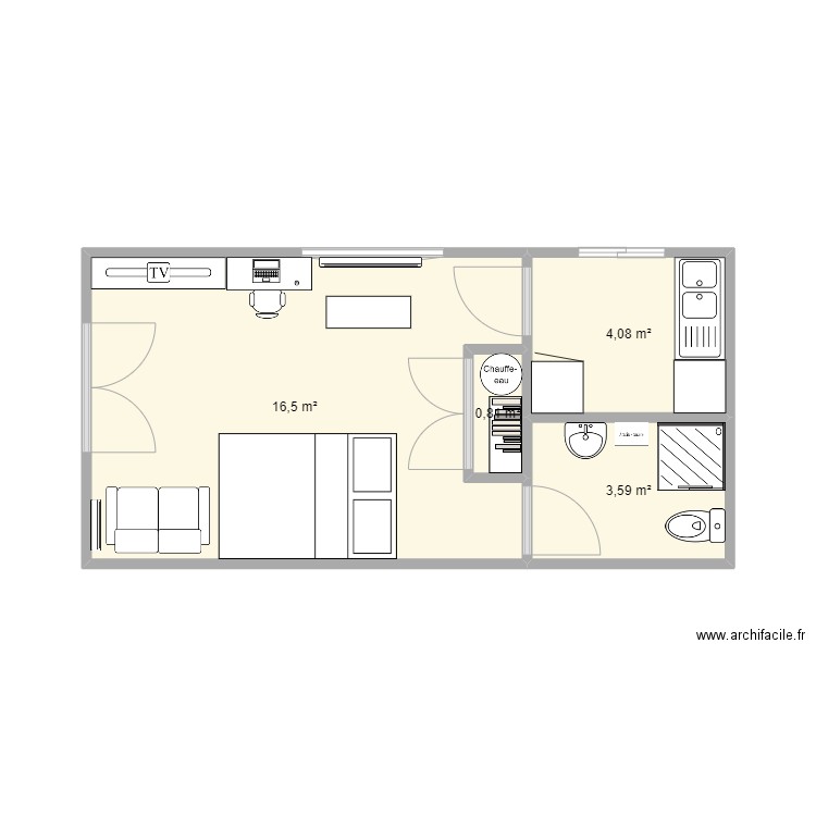 Studio n°7. Plan de 4 pièces et 25 m2