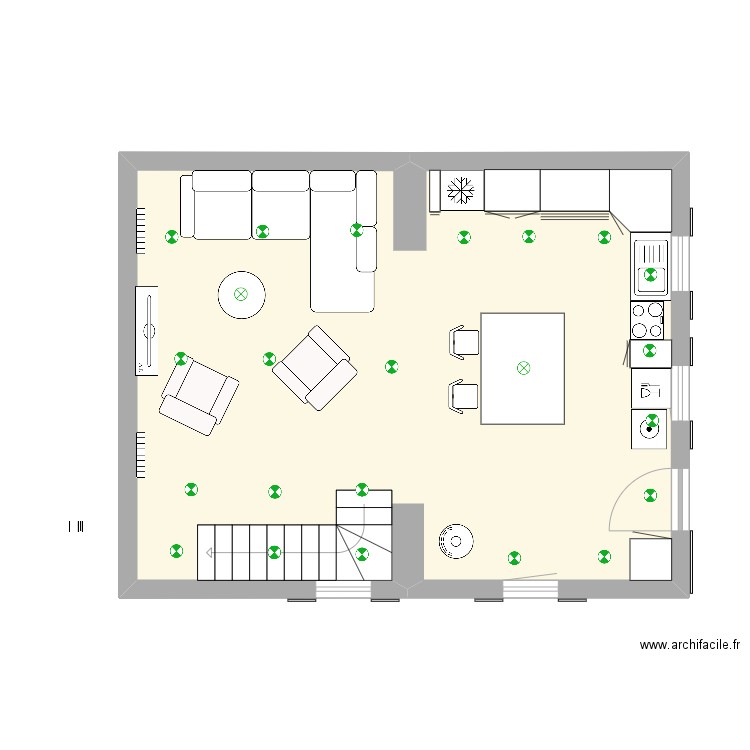 RDC aout. Plan de 2 pièces et 89 m2