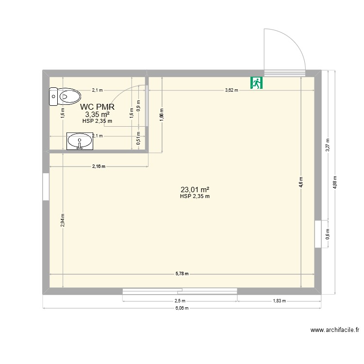 Espace VIP 30m². Plan de 2 pièces et 26 m2