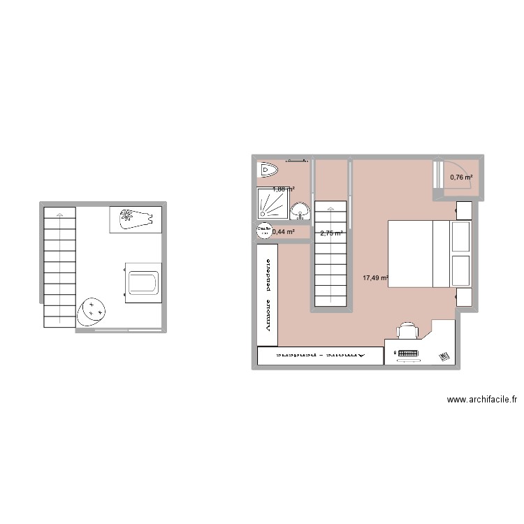 Etage. Plan de 5 pièces et 23 m2