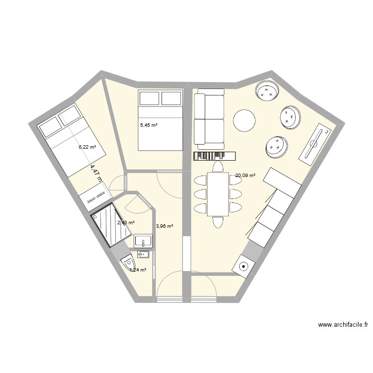 Avo5. Plan de 6 pièces et 39 m2