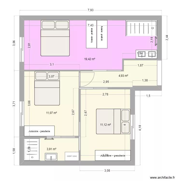 RENOVATION 4.3 124 COURS ALS LORR 1ER. Plan de 5 Pièces et 50 m² RENOVATION 4.3 124 COURS ALS LORR 1ER. Plan de 5 Pièces et 50 m²