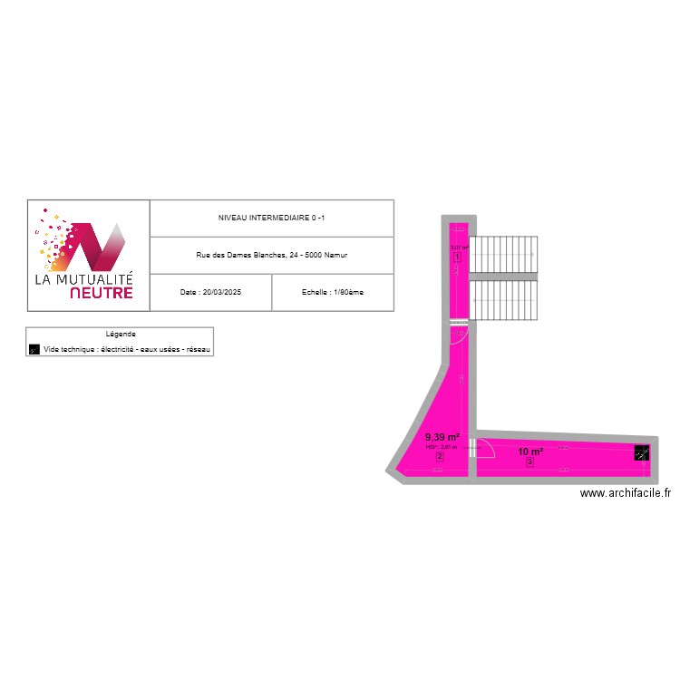 Palier intermédiaire NIVEAU 0 - NIVEAU. Plan de 3 pièces et 22 m2