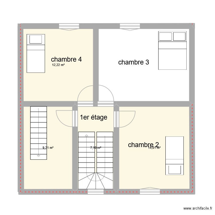 1er étage Kerviniou CONCARNEAU. Plan de 4 pièces et 43 m2