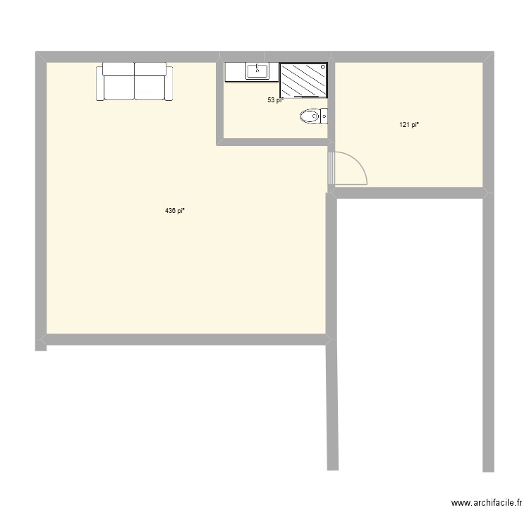 plan no 2. Plan de 3 pièces et 57 m2