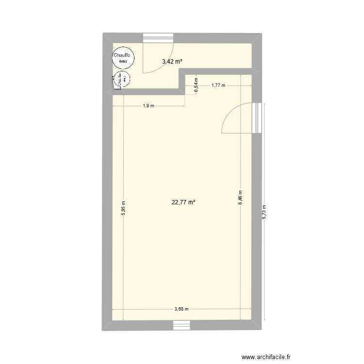fadom11-5 bonne cote mur2. Plan de 2 pièces et 26 m2