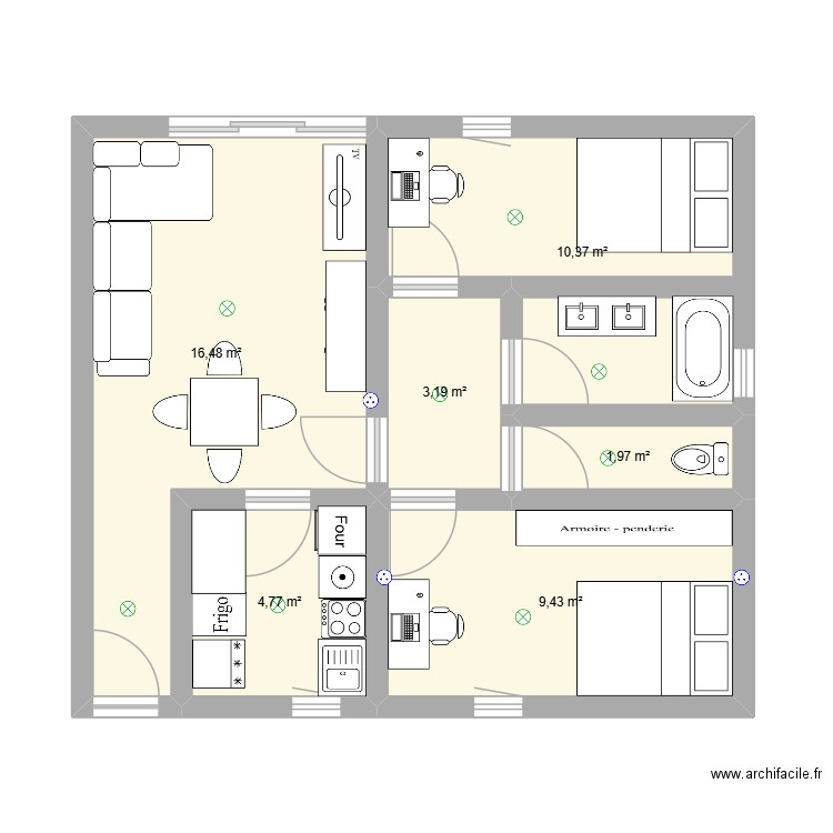 Maison Biscarrosse. Plan de 6 pièces et 46 m2