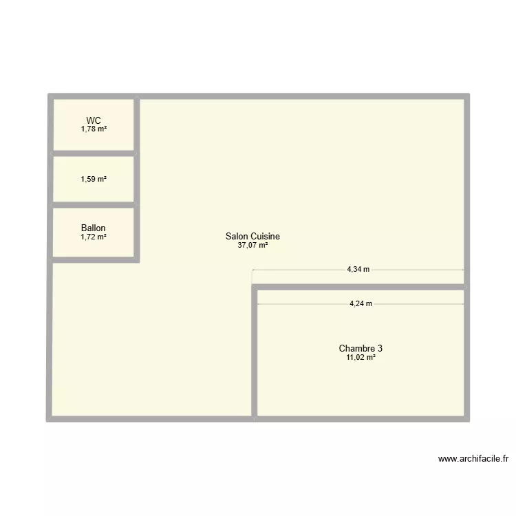 Stains Appt 01 Superficie -2. Plan de 5 pièces et 53 m²