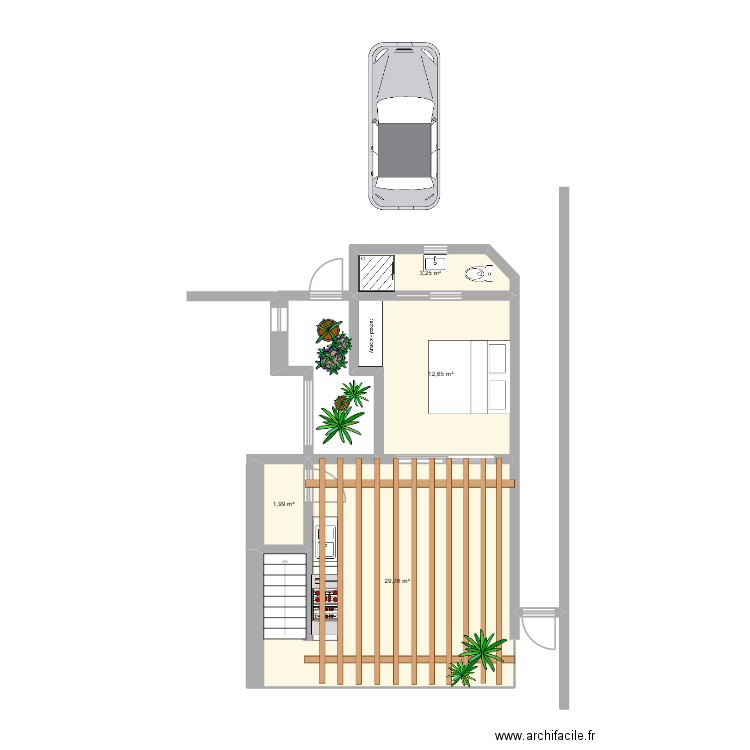 Dormitorio.Cocina. Plan de 4 pièces et 48 m2