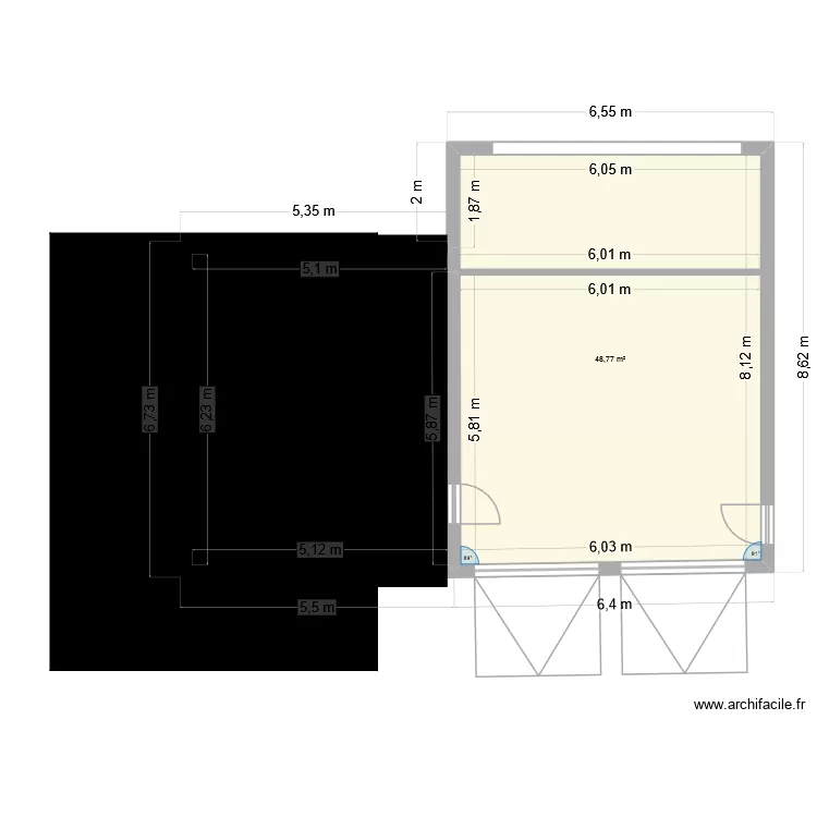 garage. Plan de 2  et 81 m²