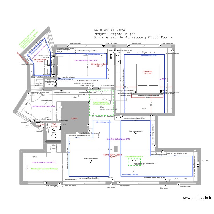 Plan Pomponi 2024. Plan de 7 pièces et 87 m2