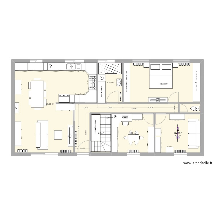 RDC coullons. Plan de 7 pièces et 96 m2
