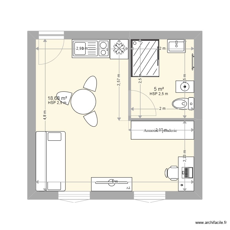 studio g. Plan de 2 pièces et 24 m2