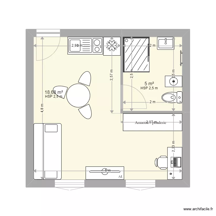 studio g. Plan de 2  et 24 m²
