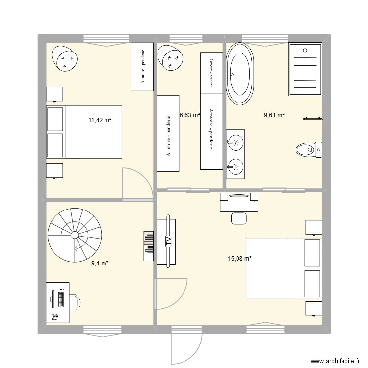 1er etage alizée. Plan de 5 pièces et 52 m2