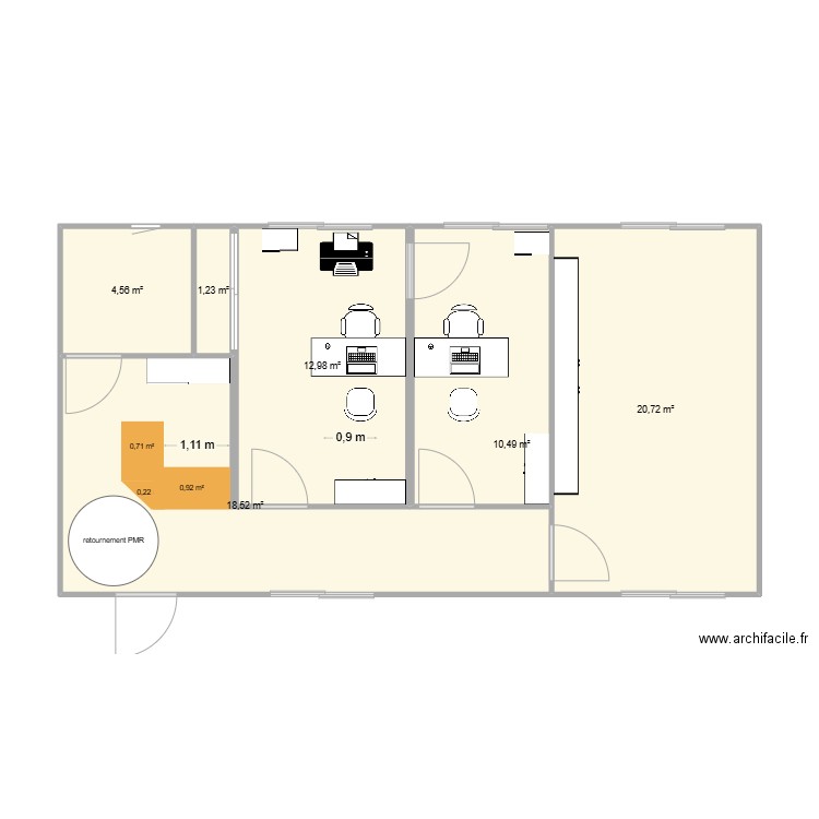 BR modulaires. Plan de 6 pièces et 69 m2