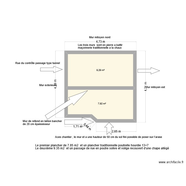 Passage du controle. Plan de 2 pièces et 17 m2